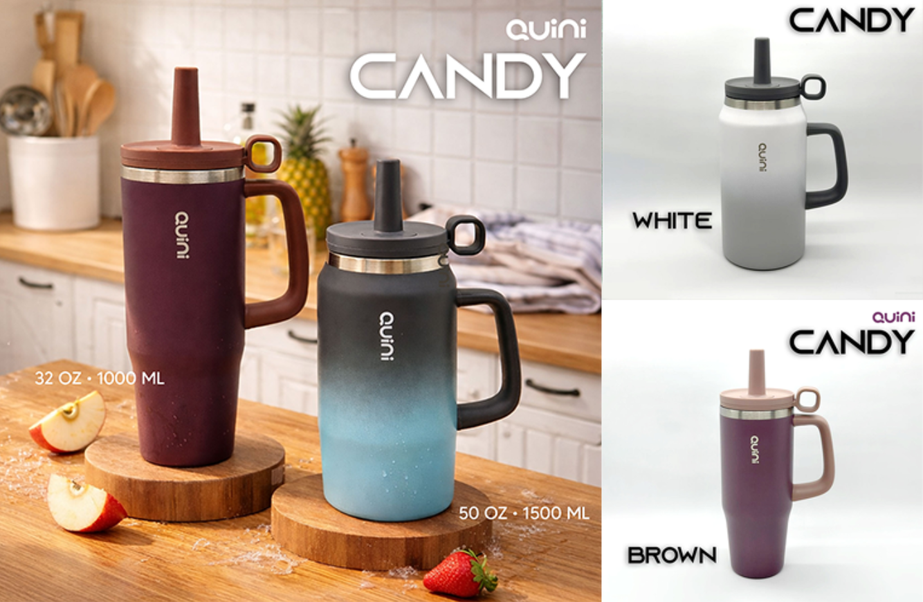 Quini Candy 1000 ml & 1500 ml, Tumbler Stainless Steel Berkapasitas Besar Tanpa Perlu Repot Isi Ulang