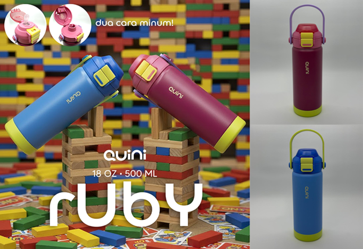 Quini Ruby 2in1 500 ml, Tumbler Stainless Steel Ringkas untuk Jaga Tubuh Tetap Terhidrasi