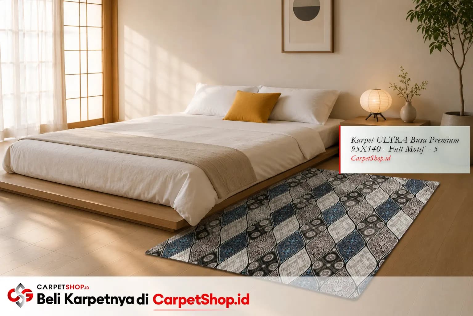 Kamar tidur Japandi tenang dengan Karpet Dragon Prime 95X140 MOTIF-06