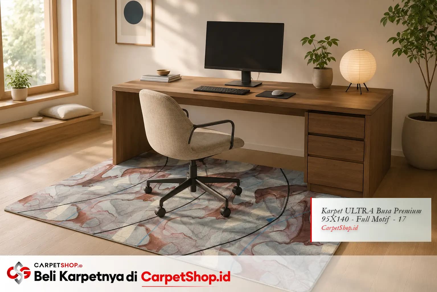 Home office Japandi produktif dengan Karpet ULTRA Busa Premium 95X140 Full Motif 17