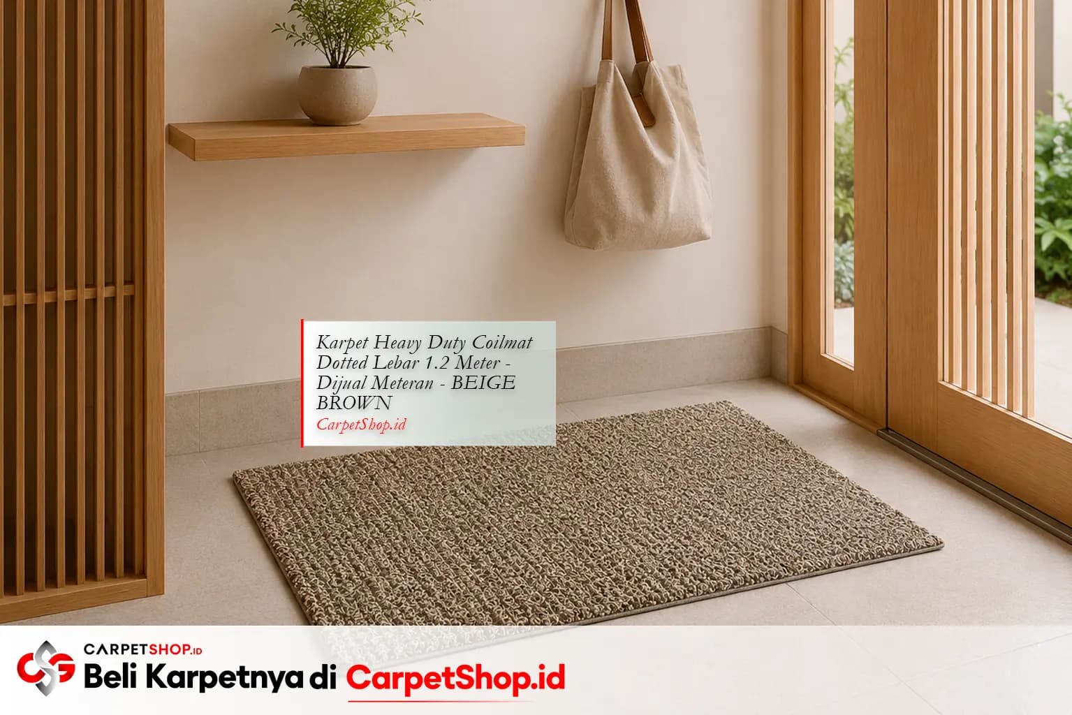Foyer rumah Japandi estetik dengan Karpet Heavy Duty Coilmat Beige Brown