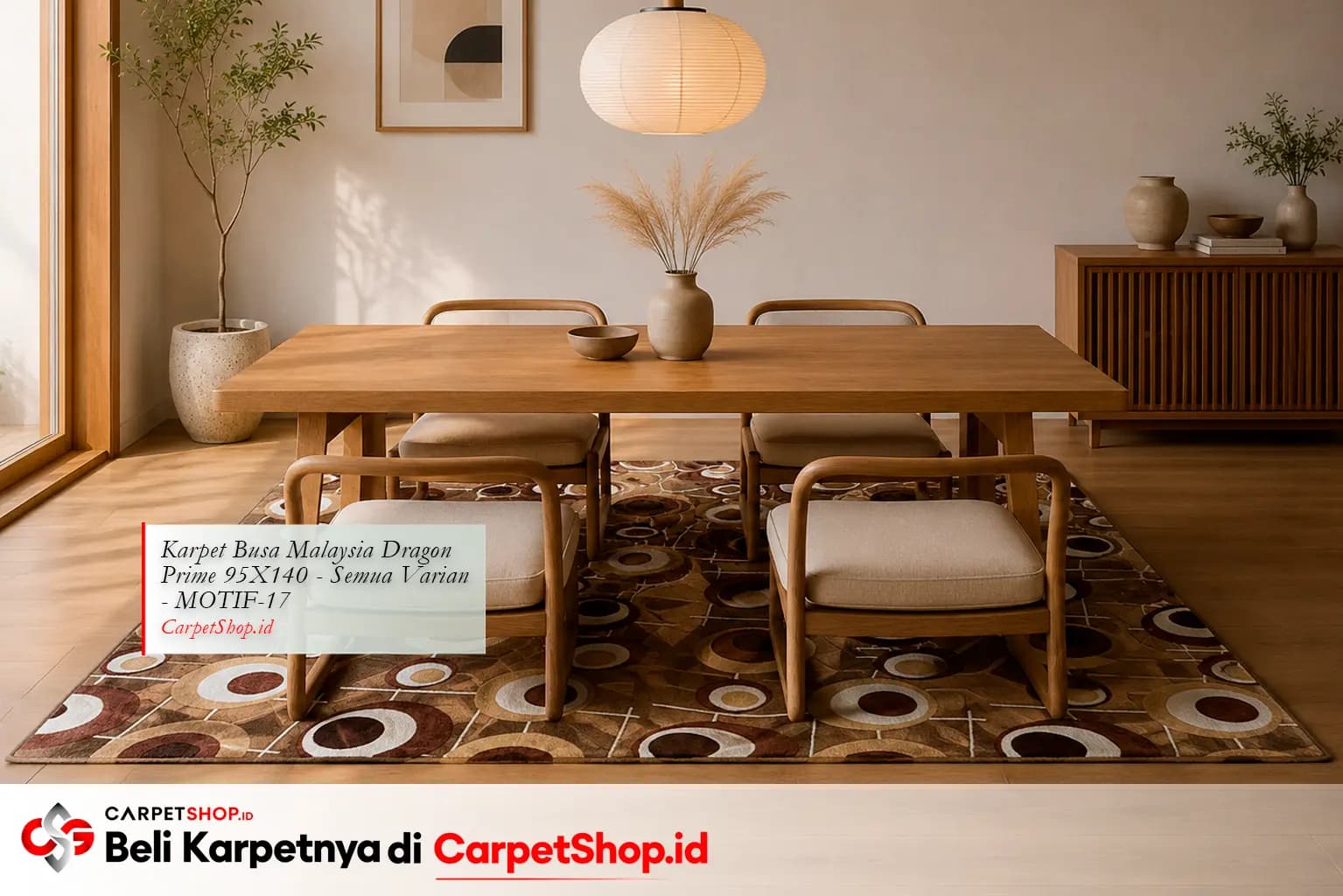 Ruang makan Japandi dengan Karpet Dragon Prime 95X140 MOTIF-17