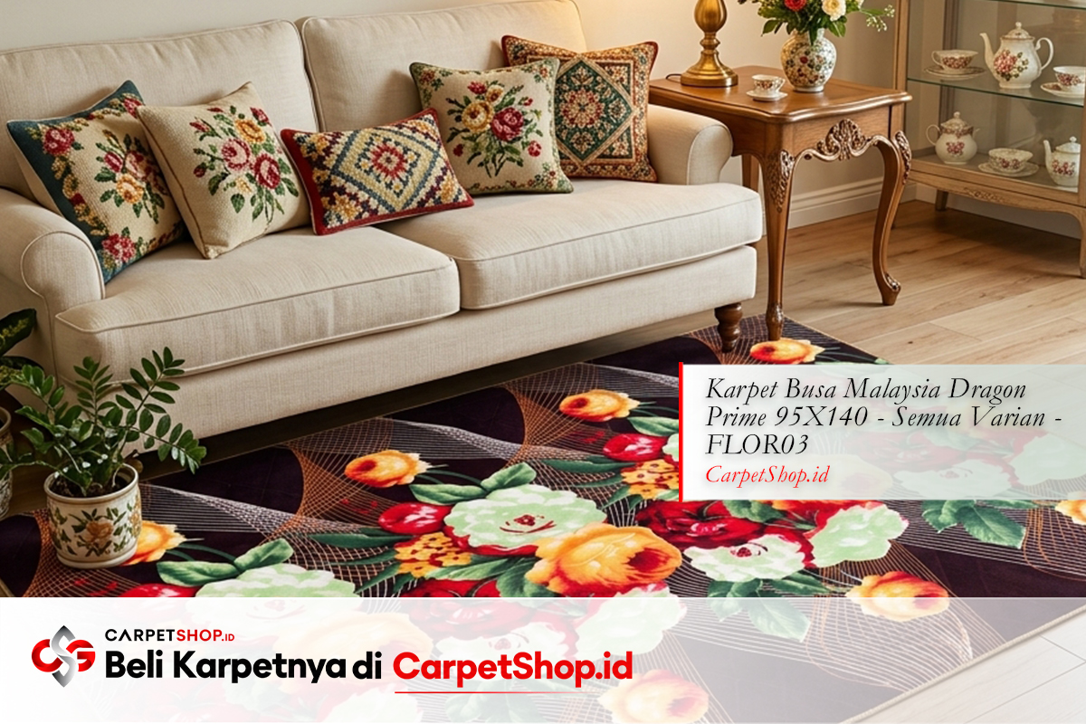 Ruang tamu grandmillennial aesthetic penuh karakter dengan Karpet Dragon Prime 95X140 FLOR03