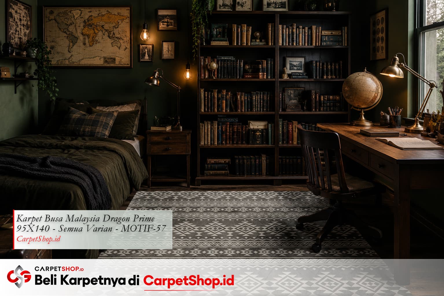 Kamar remaja dark academia aesthetic dengan Karpet Dragon Prime 95X140 MOTIF-57