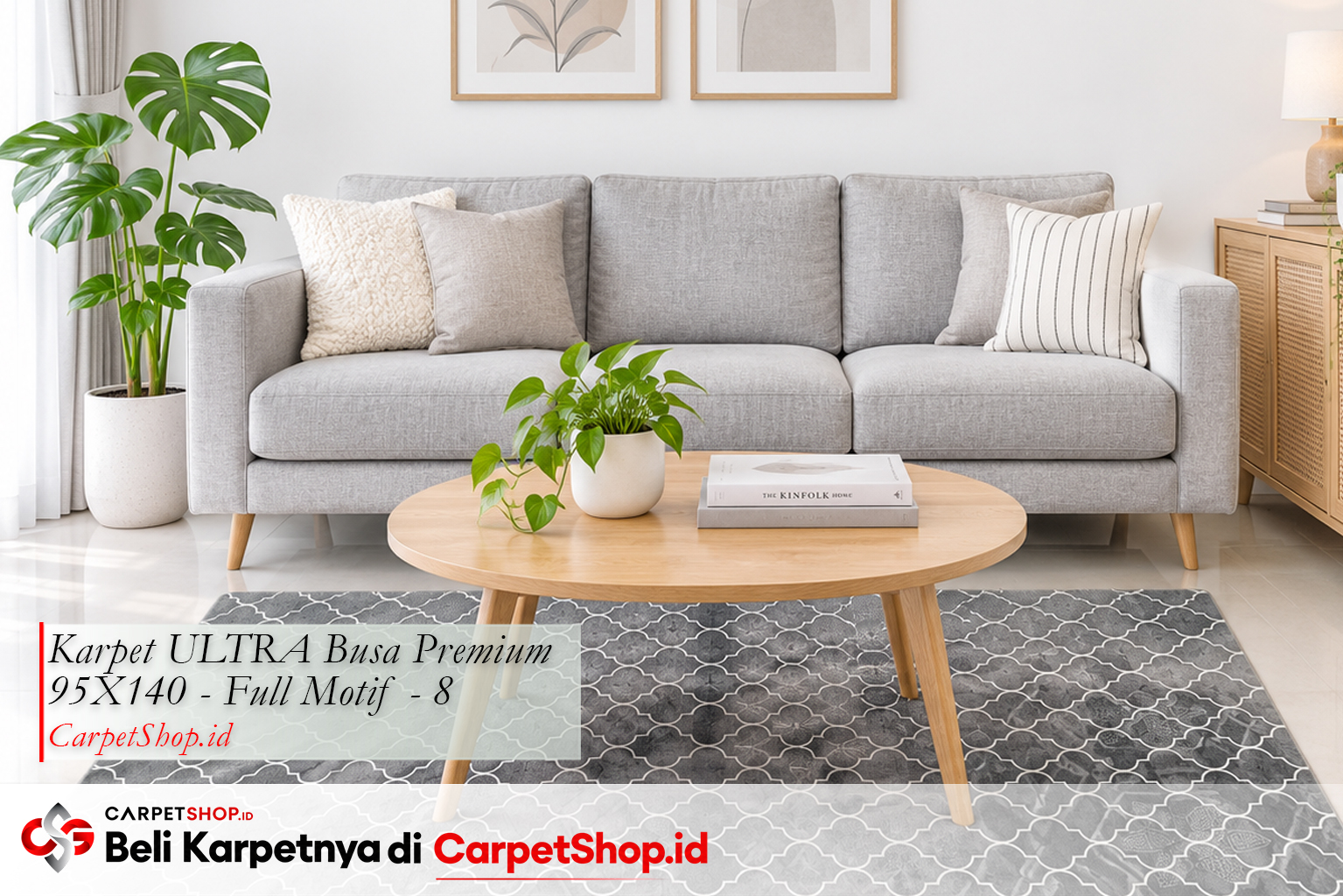 Kombinasi karpet geometric abu dengan dinding putih menggunakan Karpet ULTRA Busa Premium 95X140 Full Motif 8