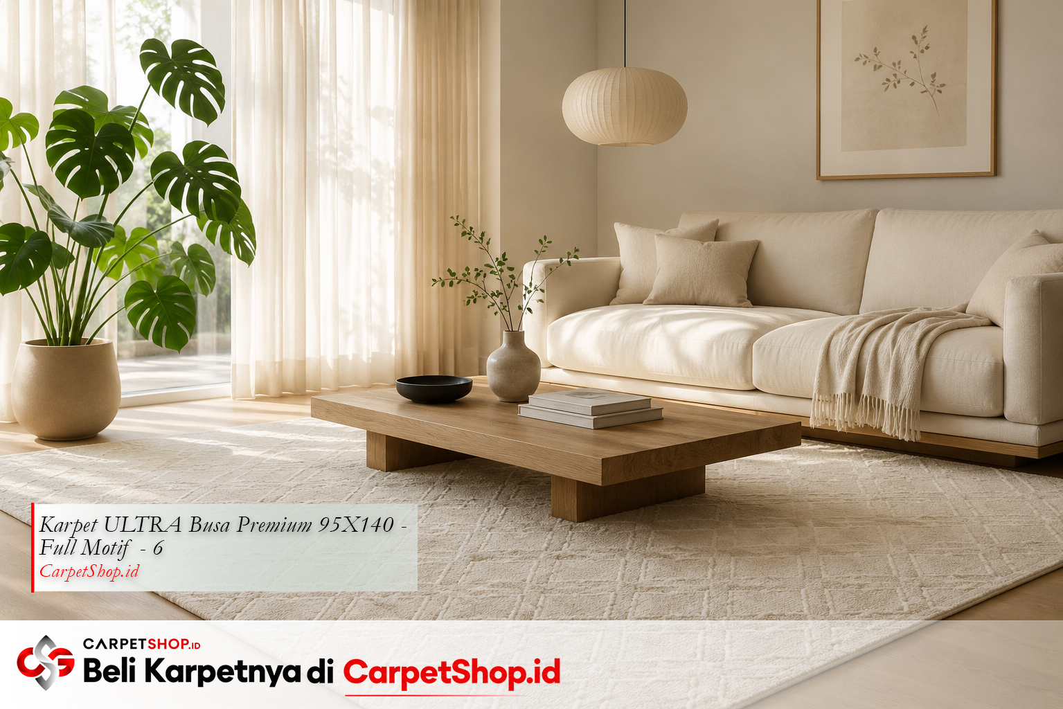 Karpet warna krem untuk ruang tamu Japandi, Karpet ULTRA Busa Premium 95X140 Full Motif 6