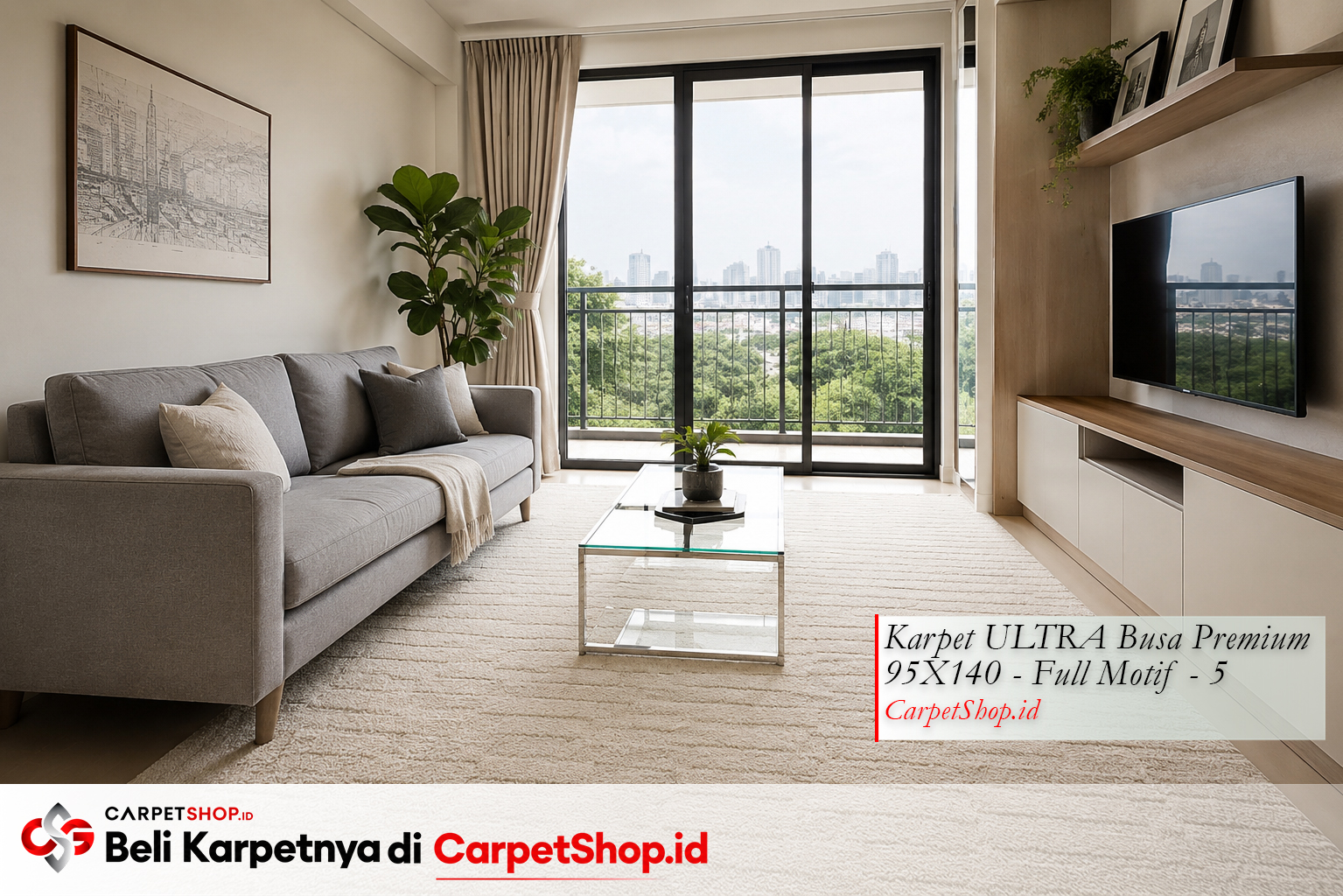Karpet warna krem membuat ruangan kecil terasa luas -- Karpet ULTRA Busa Premium 95X140 Full Motif 5