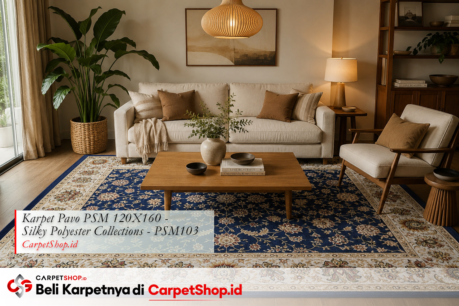 Panduan warna karpet untuk ruang tamu, Karpet Pavo PSM 120X160 Silky Polyester PSM103 navy