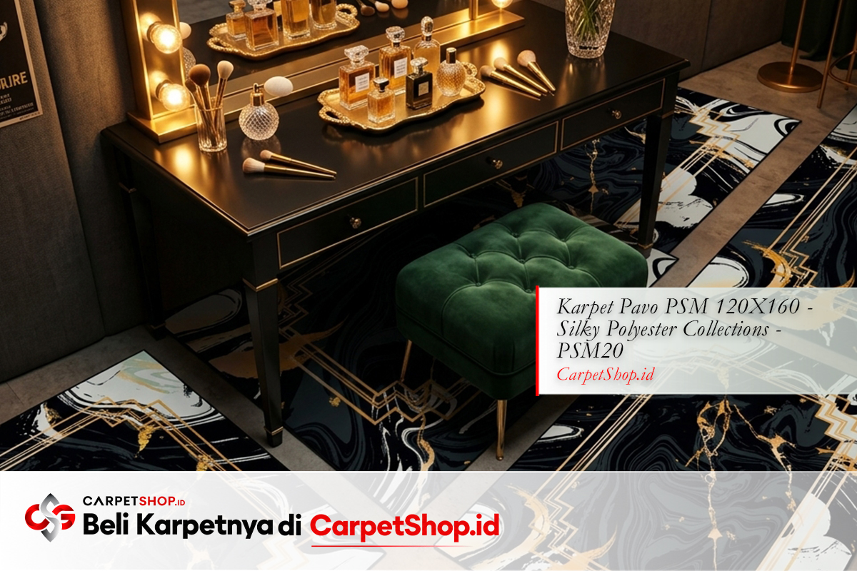 Dressing room Glam karpet hitam emas theatrical dengan Karpet Pavo PSM 120X160 Silky Polyester PSM20