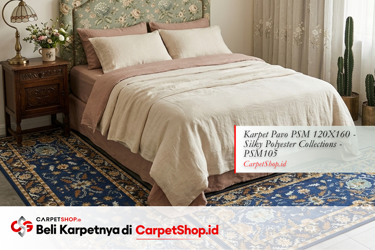 Kamar tidur grandmillennial warisan keluarga dengan Karpet Pavo PSM 120X160 Silky Polyester PSM105