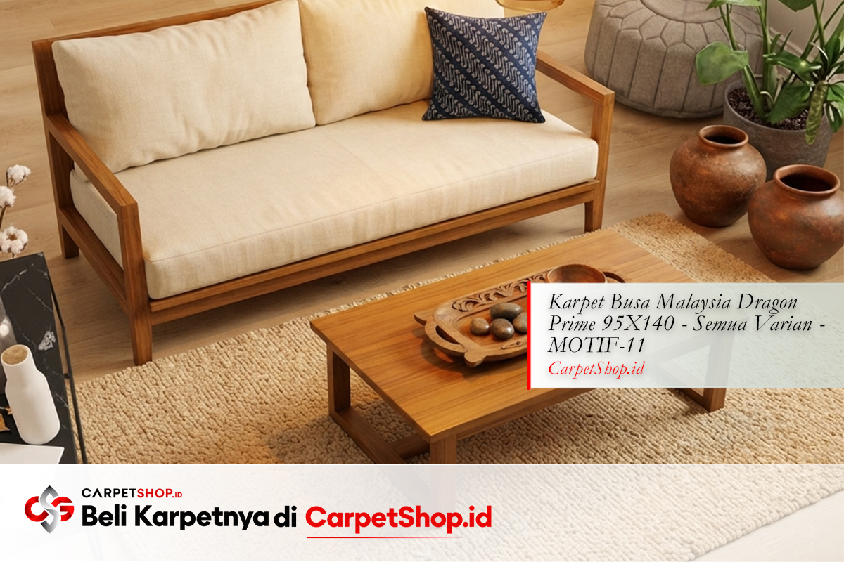 Ruang keluarga desain interior Jawa kontemporer hangat dengan Karpet ULTRA Busa Premium 95X140 Full Motif 17