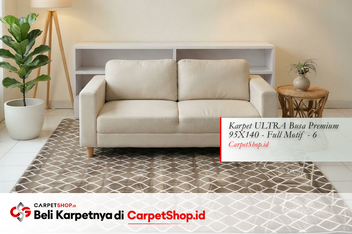 Karpet krem warm di lantai keramik putih dengan Karpet ULTRA Busa Premium 95X140 Full Motif 6
