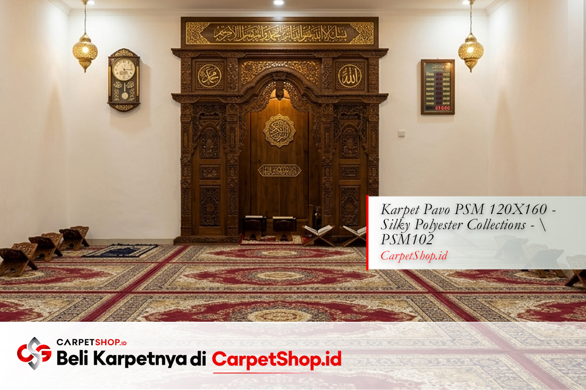 Mushola karpet merah ornamental keagungan klasik dengan Karpet Pavo PSM 120X160 Silky Polyester PSM102