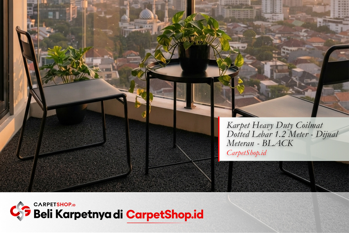 Balkon apartemen urban karpet outdoor hitam dengan Karpet Heavy Duty Coilmat Dotted Black