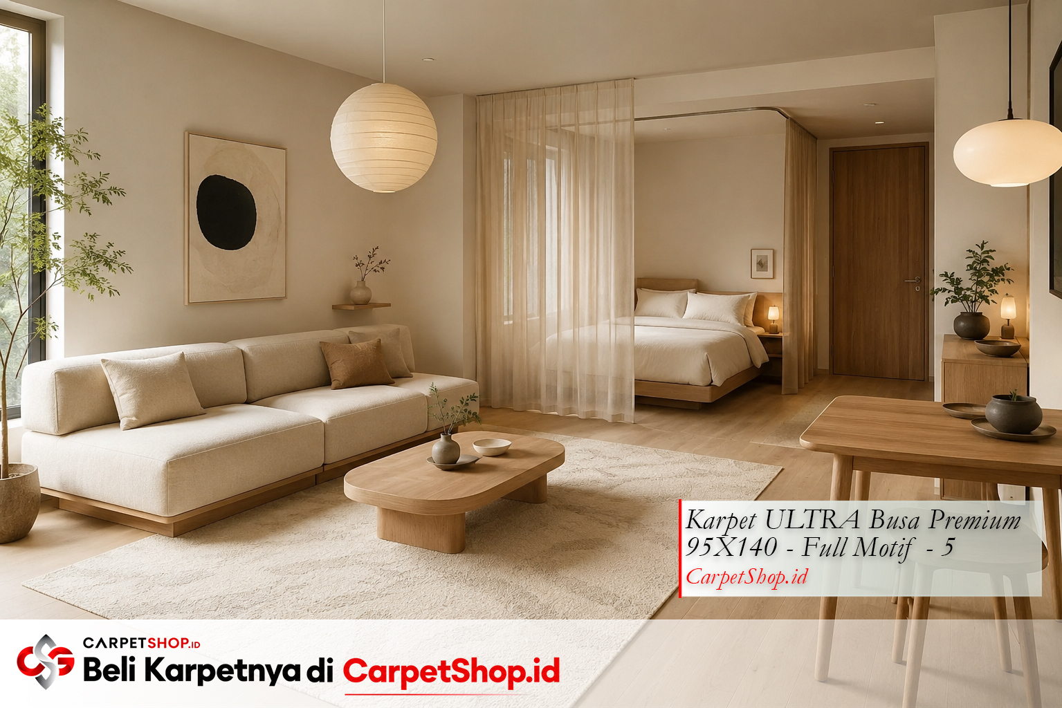 Apartemen studio Japandi aesthetic dengan Karpet ULTRA Busa Premium 95X140 Full Motif 5