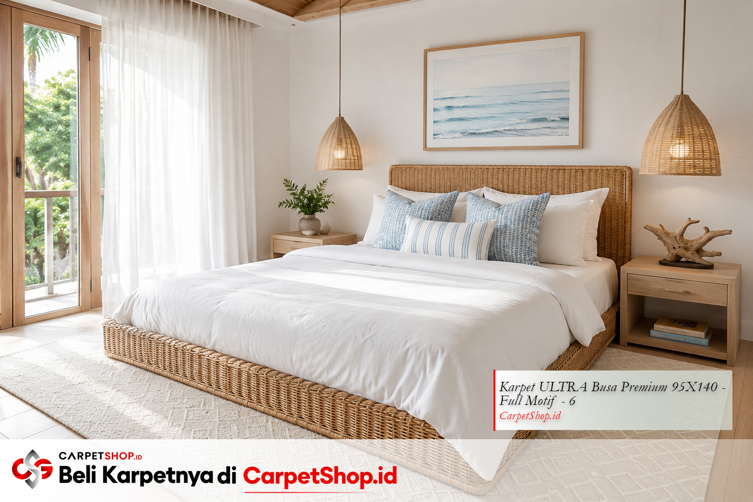 Kamar tidur desain interior coastal natural dengan Karpet ULTRA Busa Premium 95X140 Full Motif 6