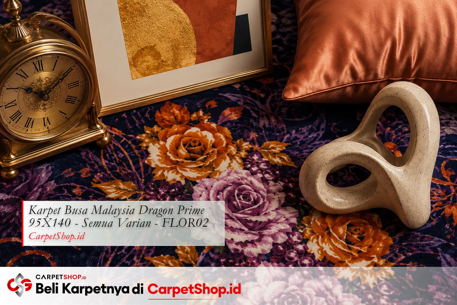 Elemen Eclectic yang dipersatukan karpet Dragon Prime 95X140 FLOR02 motif floral gelap