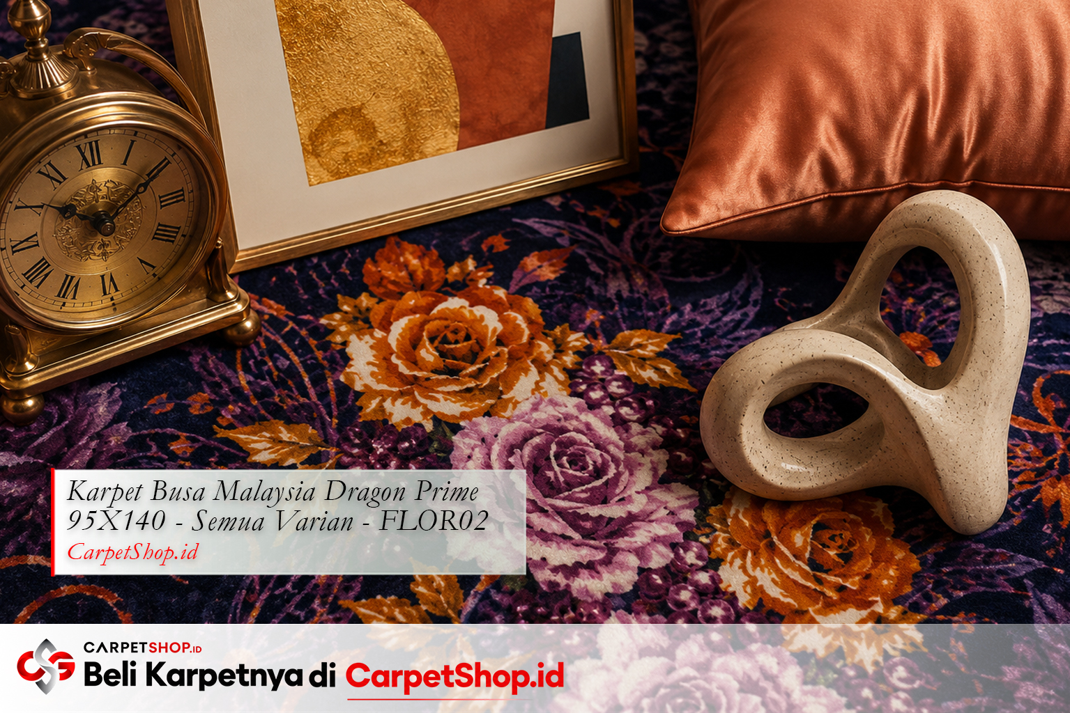 Elemen Eclectic yang dipersatukan karpet Dragon Prime 95X140 FLOR02 motif floral gelap
