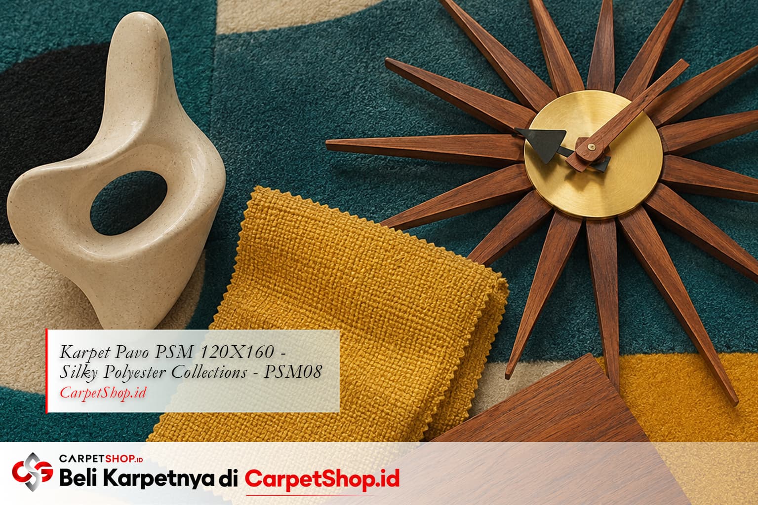 Elemen dekorasi Mid-Century Modern di atas Karpet Pavo PSM 120X160 Silky Polyester PSM08