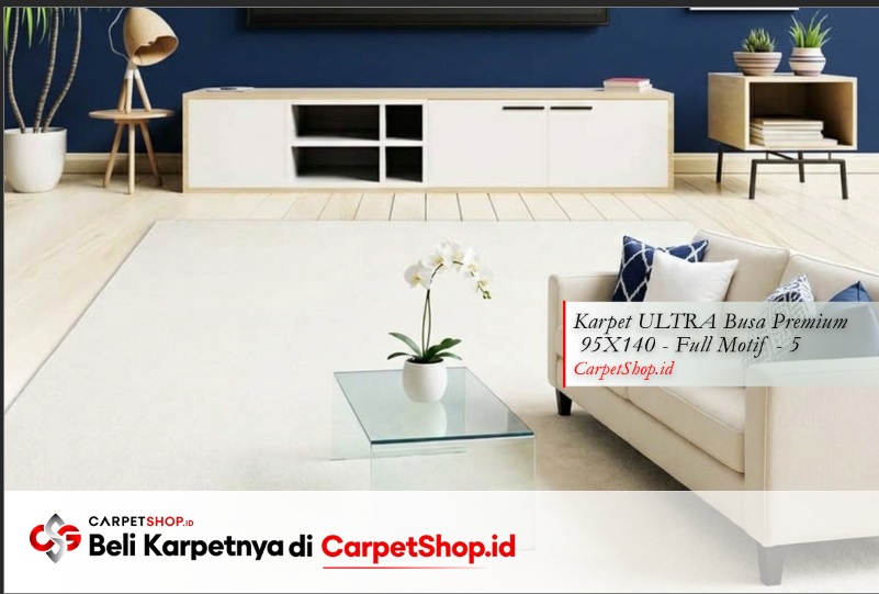 Karpet putih dramatis cocok untuk dinding navy biru tua dengan Karpet ULTRA Busa Premium 95X140 Full Motif 5