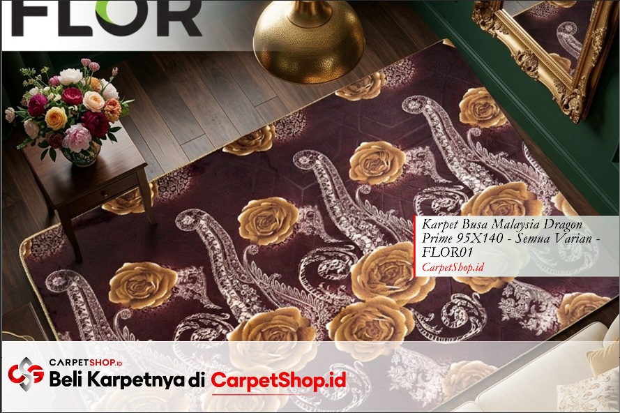 Karpet emas floral cocok untuk dinding hijau tua dengan Karpet Dragon Prime 95X140 FLOR01