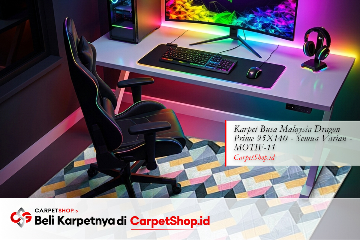 Ruang gaming LED RGB karpet geometric colorful dengan Karpet Dragon Prime 95X140 MOTIF-11