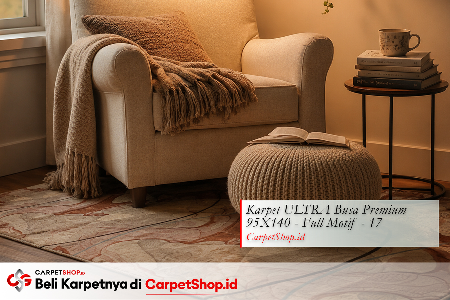 Sudut baca desain interior Hygge cozy dengan Karpet ULTRA Busa Premium 95X140 Full Motif 17