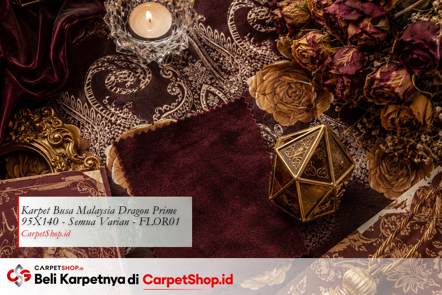 Elemen desain maximalist di atas Karpet Dragon Prime 95X140 FLOR01 motif bunga emas