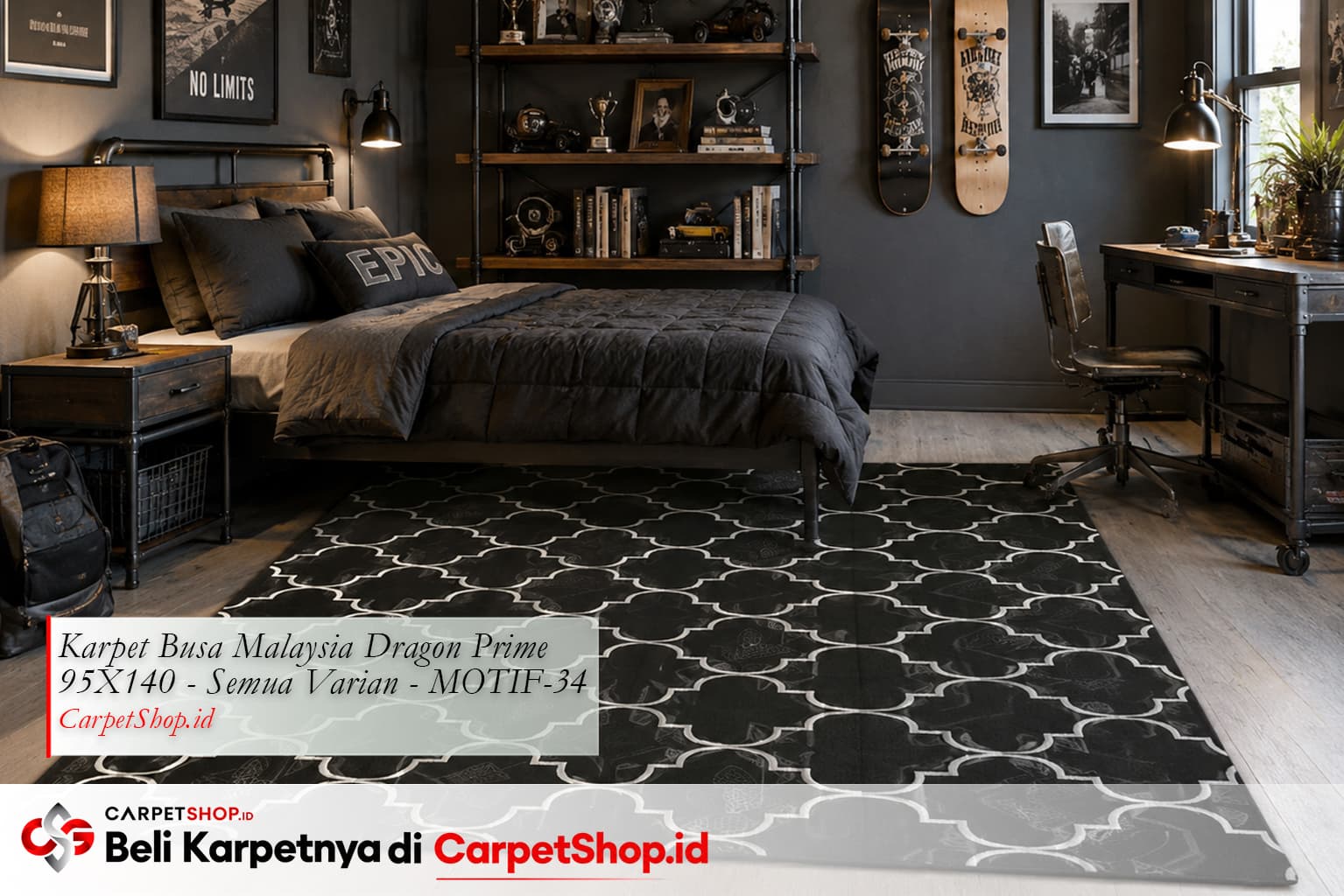 Kamar anak laki-laki Industrial keren dengan Karpet Dragon Prime 95X140 MOTIF-34 trellis