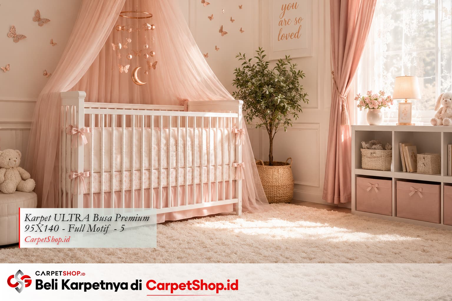 Kamar bayi perempuan aesthetic pink dengan Karpet ULTRA Busa Premium 95X140 Full Motif 5