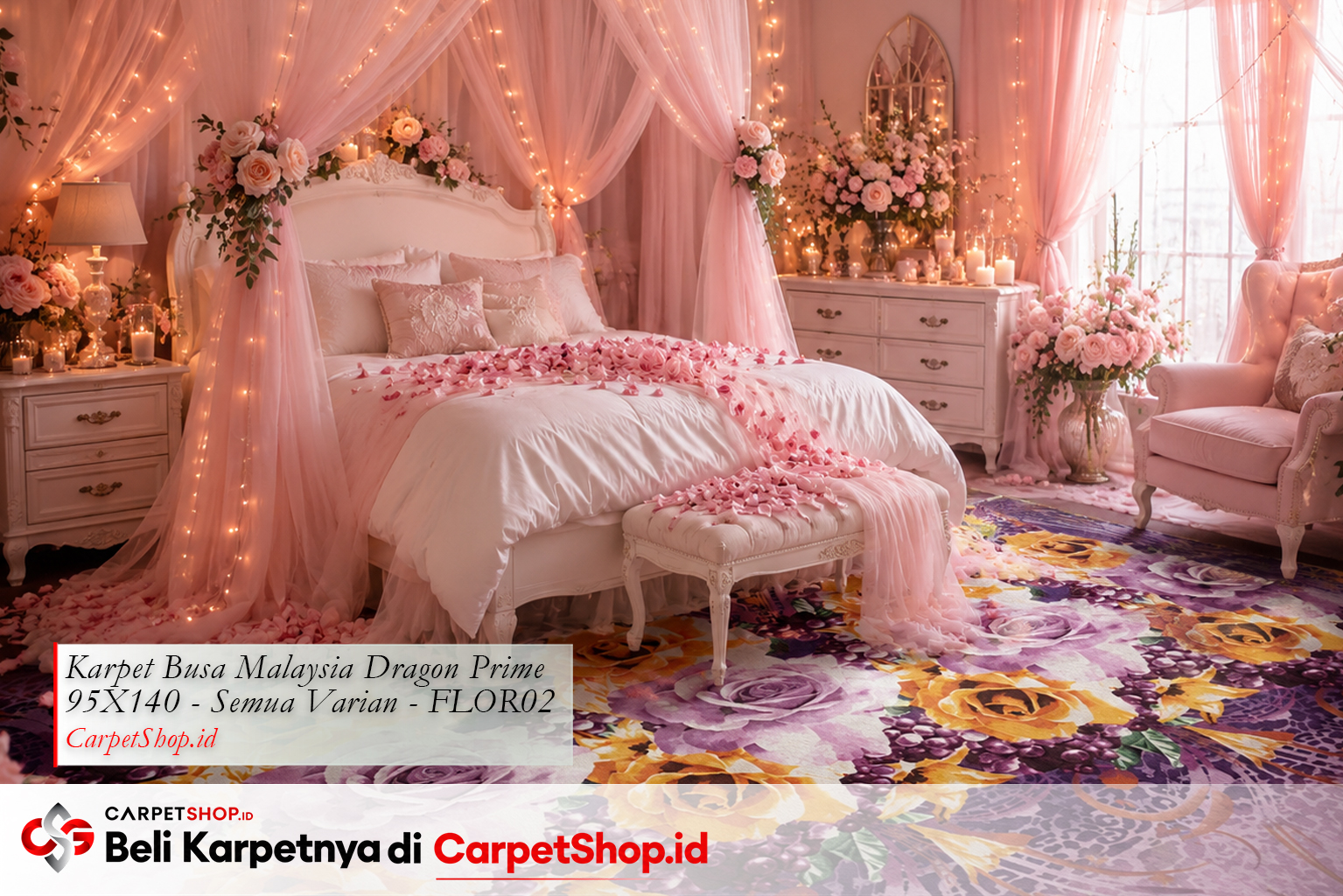 Kamar pengantin pink dreamy -- Karpet Dragon Prime 95X140 FLOR02 motif bunga pink
