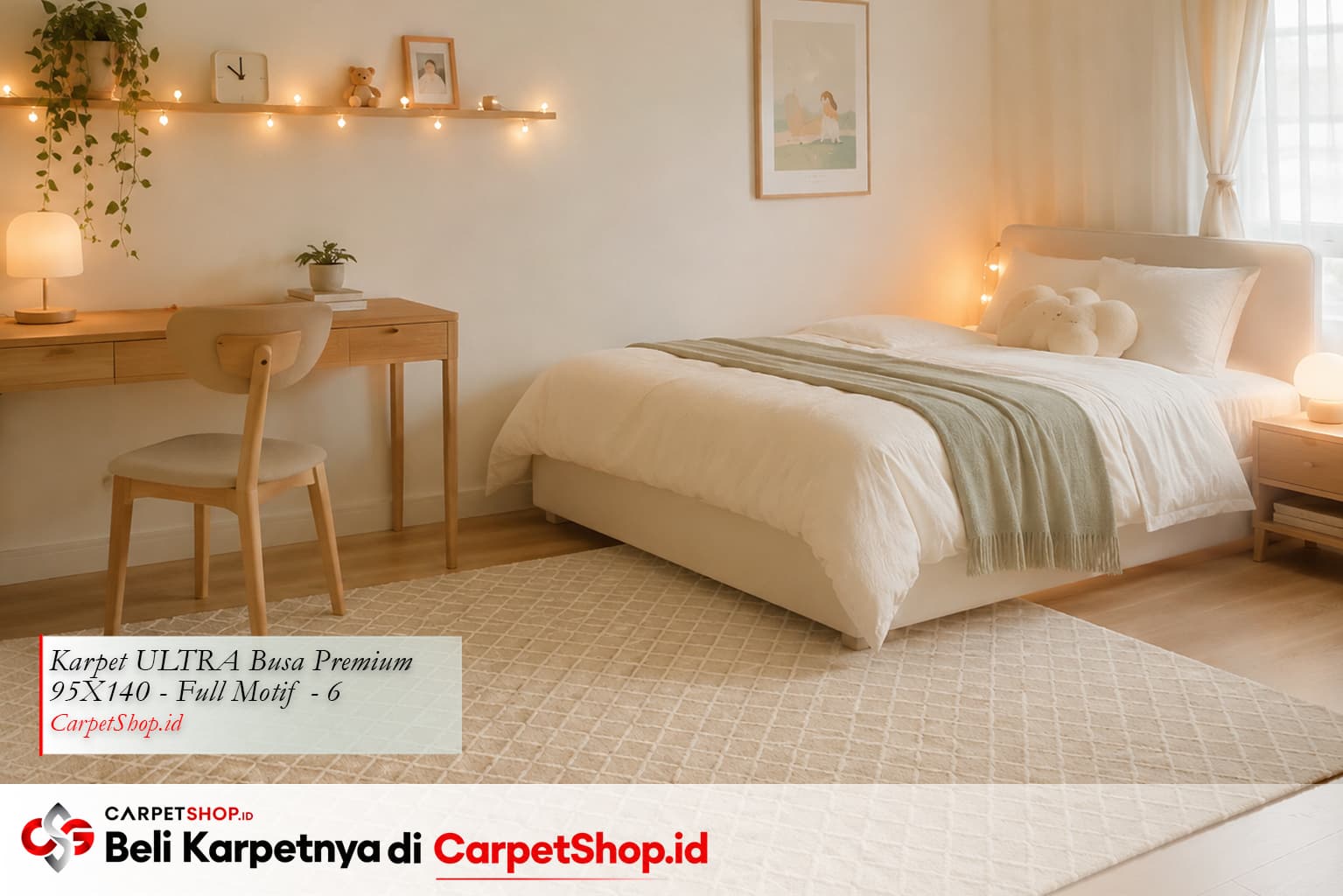 Kamar remaja Korean aesthetic dengan Karpet ULTRA Busa Premium 95X140 Full Motif 6
