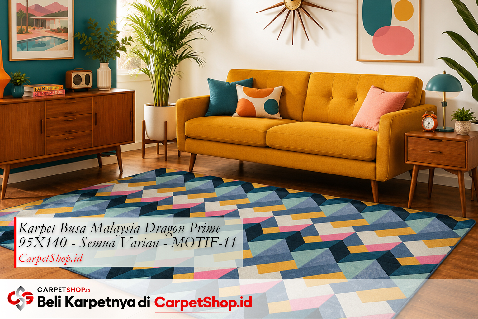 Karpet geometrik warna cerah untuk ruang tamu modern, Karpet Dragon Prime 95X140 MOTIF-11