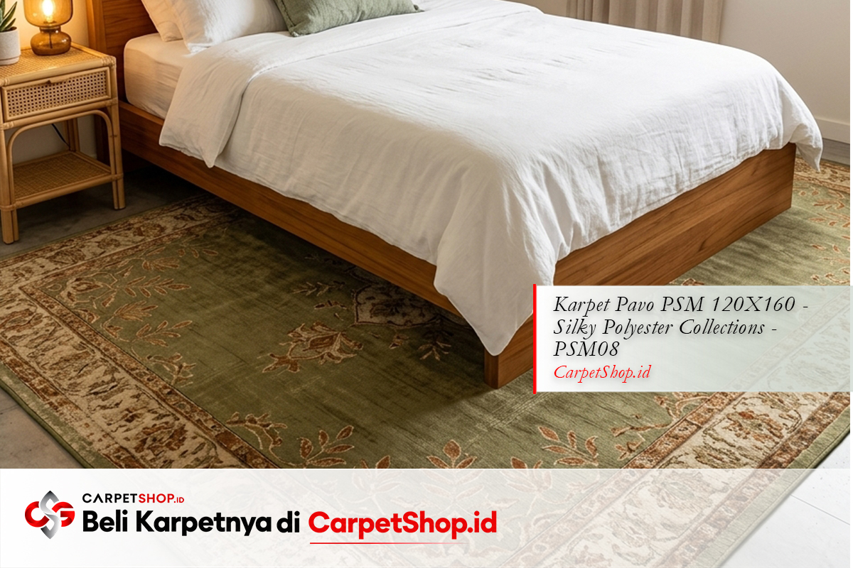 Karpet warna hijau olive Japandi untuk kamar tidur dengan Karpet Pavo PSM 120X160 Silky Polyester PSM08