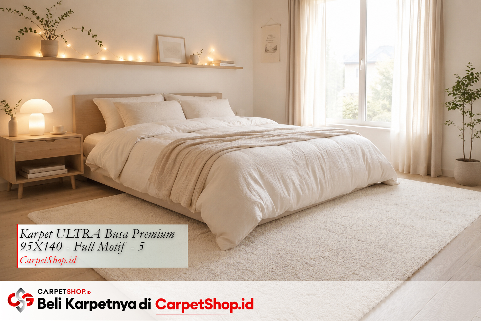Karpet warna krem off-white untuk kamar tidur Korean aesthetic, Karpet ULTRA Busa Premium 95X140 Full Motif 5