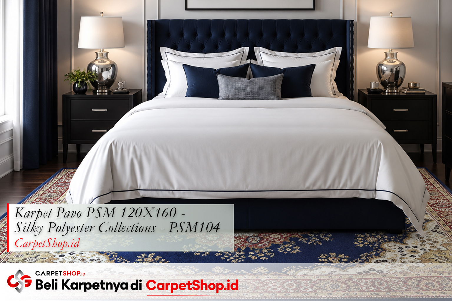 Karpet warna navy untuk kamar tidur maskulin, Karpet Pavo PSM 120X160 Silky Polyester PSM104