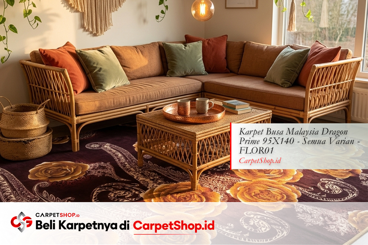 Karpet warna oranye warm Bohemian untuk ruang keluarga dengan Karpet Dragon Prime 95X140 FLOR01