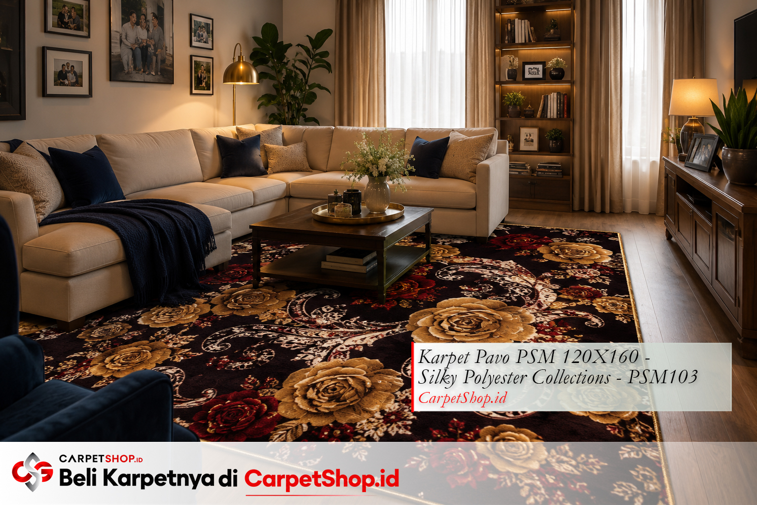 Kombinasi karpet floral merah dengan aksen navy untuk ruang keluarga, Karpet Dragon Prime 95X140 FLOR01