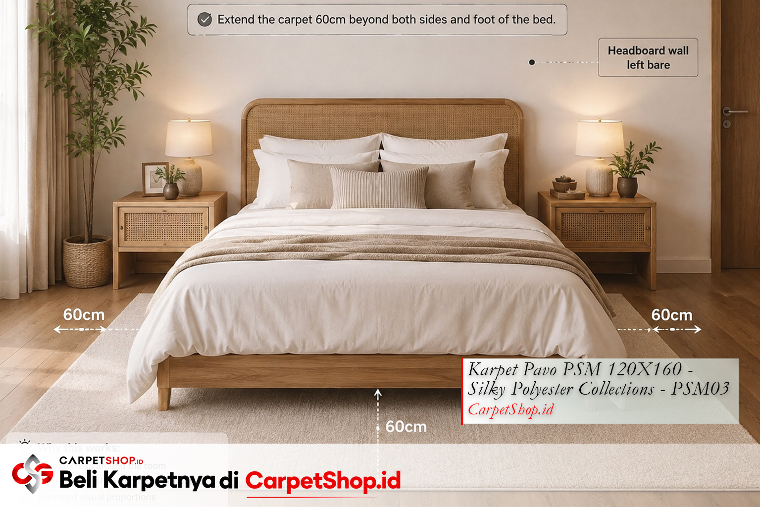 Panduan ukuran karpet yang tepat untuk kamar tidur -- Karpet Pavo PSM 120X160 Silky Polyester PSM03