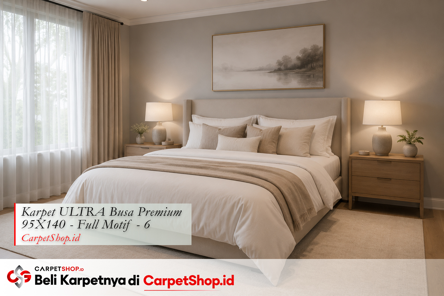 Panduan warna karpet untuk kamar tidur, Karpet ULTRA Busa Premium 95X140 Full Motif 6 krem