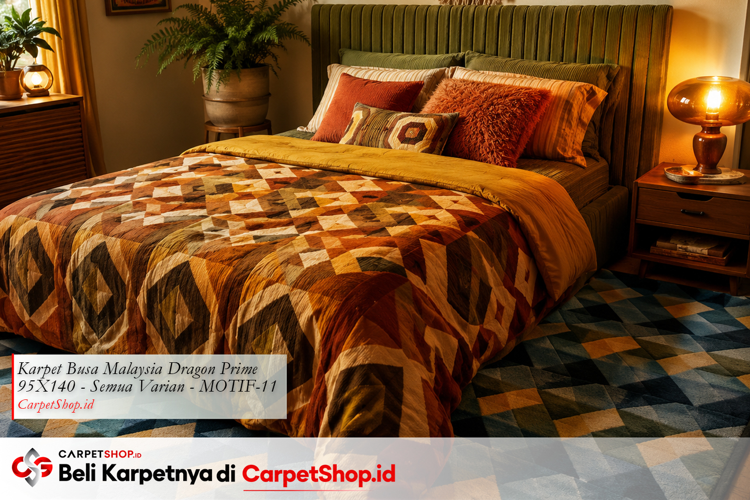 Kamar tidur desain interior Retro 70s cozy personal dengan Karpet Dragon Prime 95X140 MOTIF-11