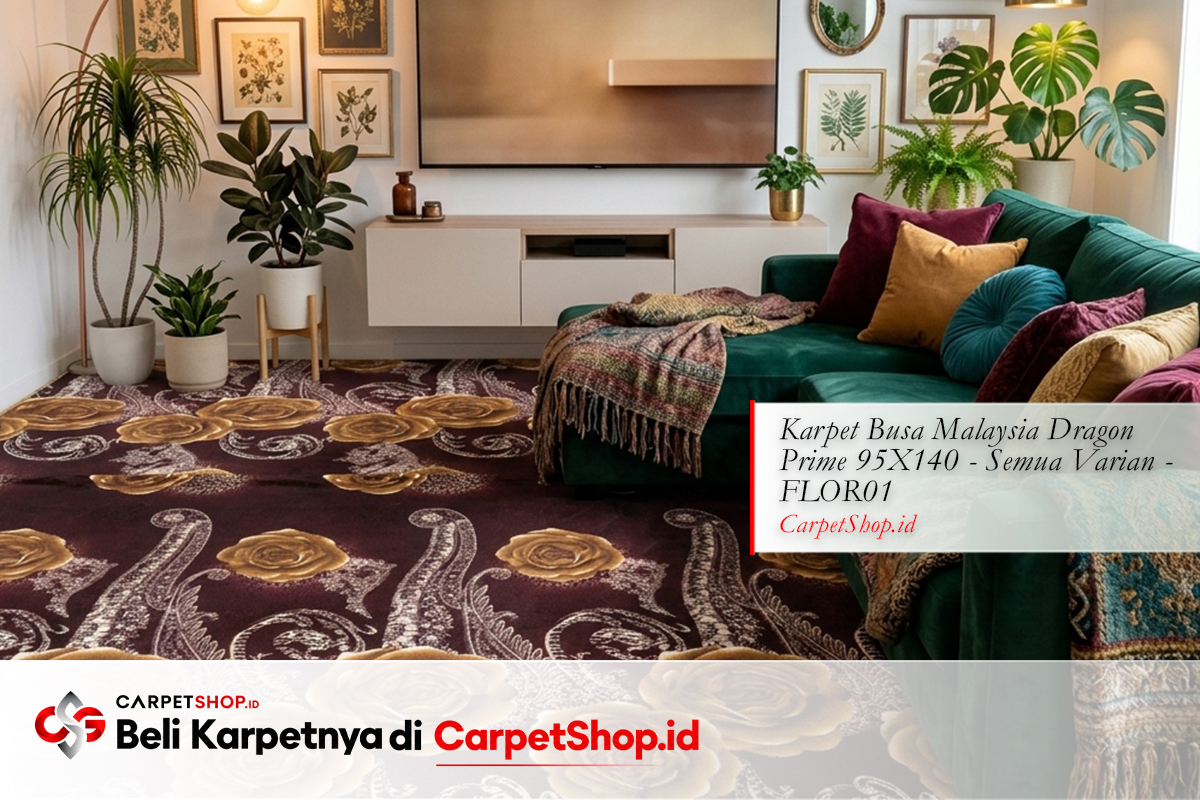 Ruang TV keluarga Maximalist karpet floral bold dengan Karpet Dragon Prime 95X140 FLOR01