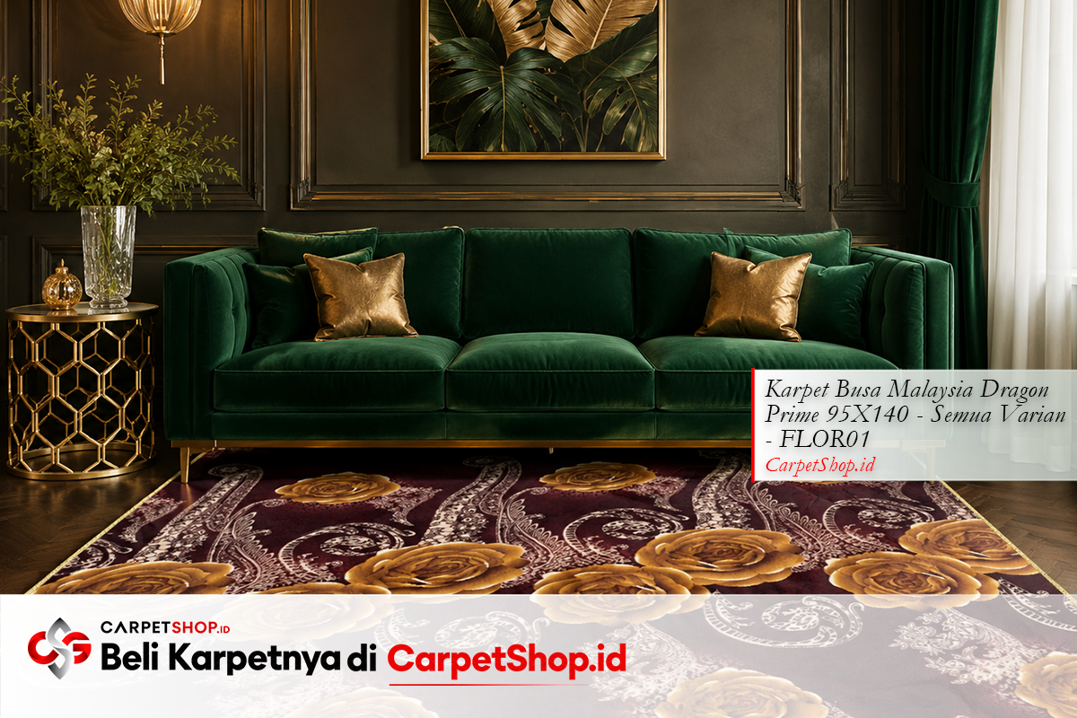 Karpet emas floral cocok untuk sofa emerald hijau dengan Karpet Dragon Prime 95X140 FLOR01