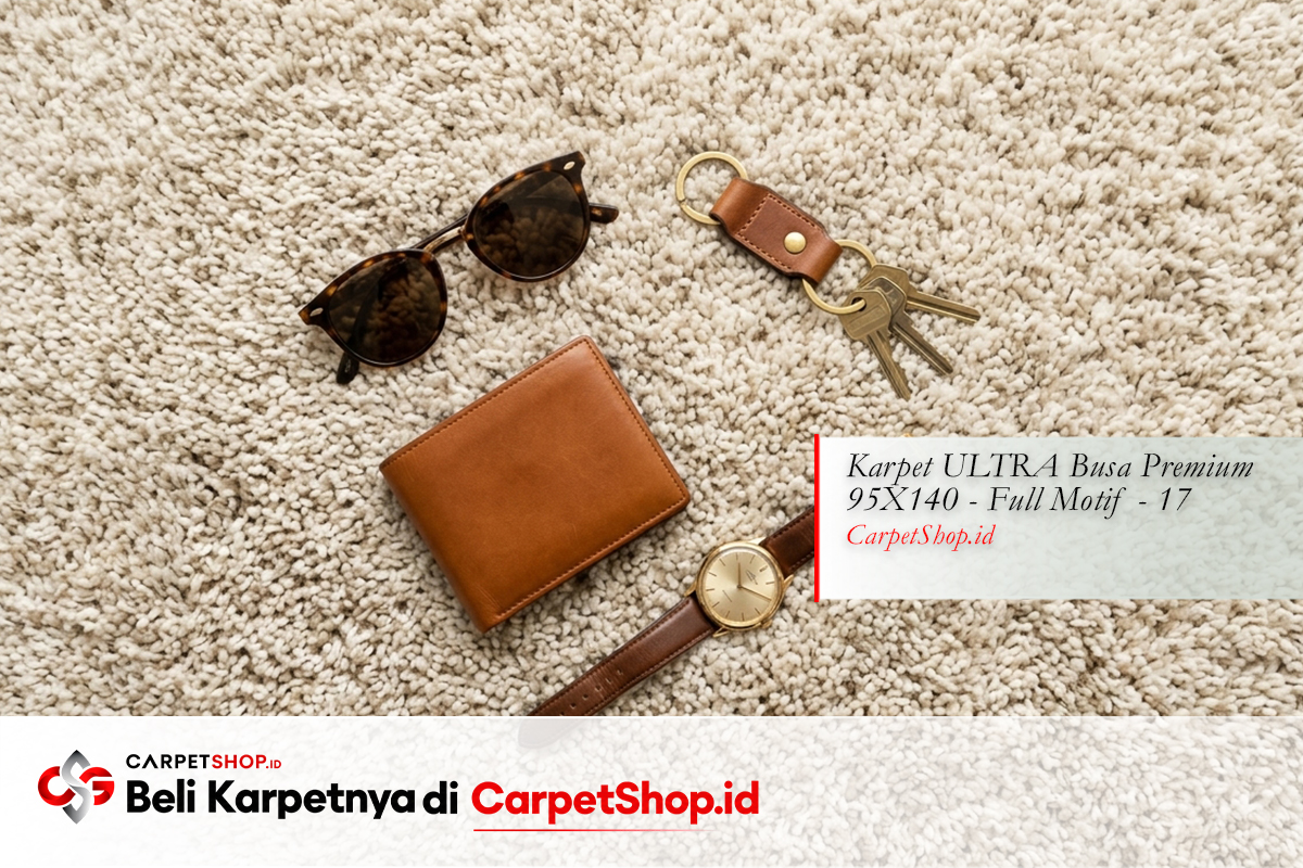Flat lay fotografi di karpet earth tone warm dengan Karpet ULTRA Busa Premium 95X140 Full Motif 17