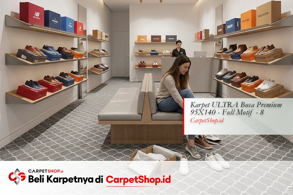 Toko sepatu display karpet abu geometric dengan Karpet ULTRA Busa Premium 95X140 Full Motif 8