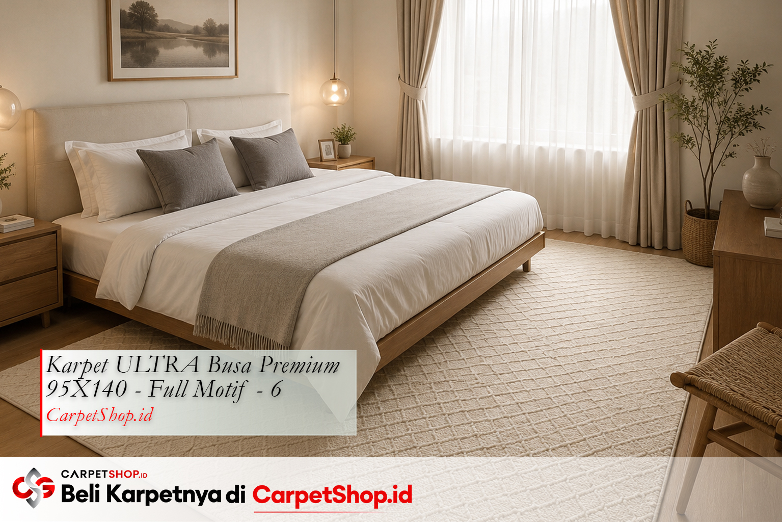 Panduan warna karpet untuk kamar tidur -- Karpet ULTRA Busa Premium 95X140 Full Motif 6 krem tenang