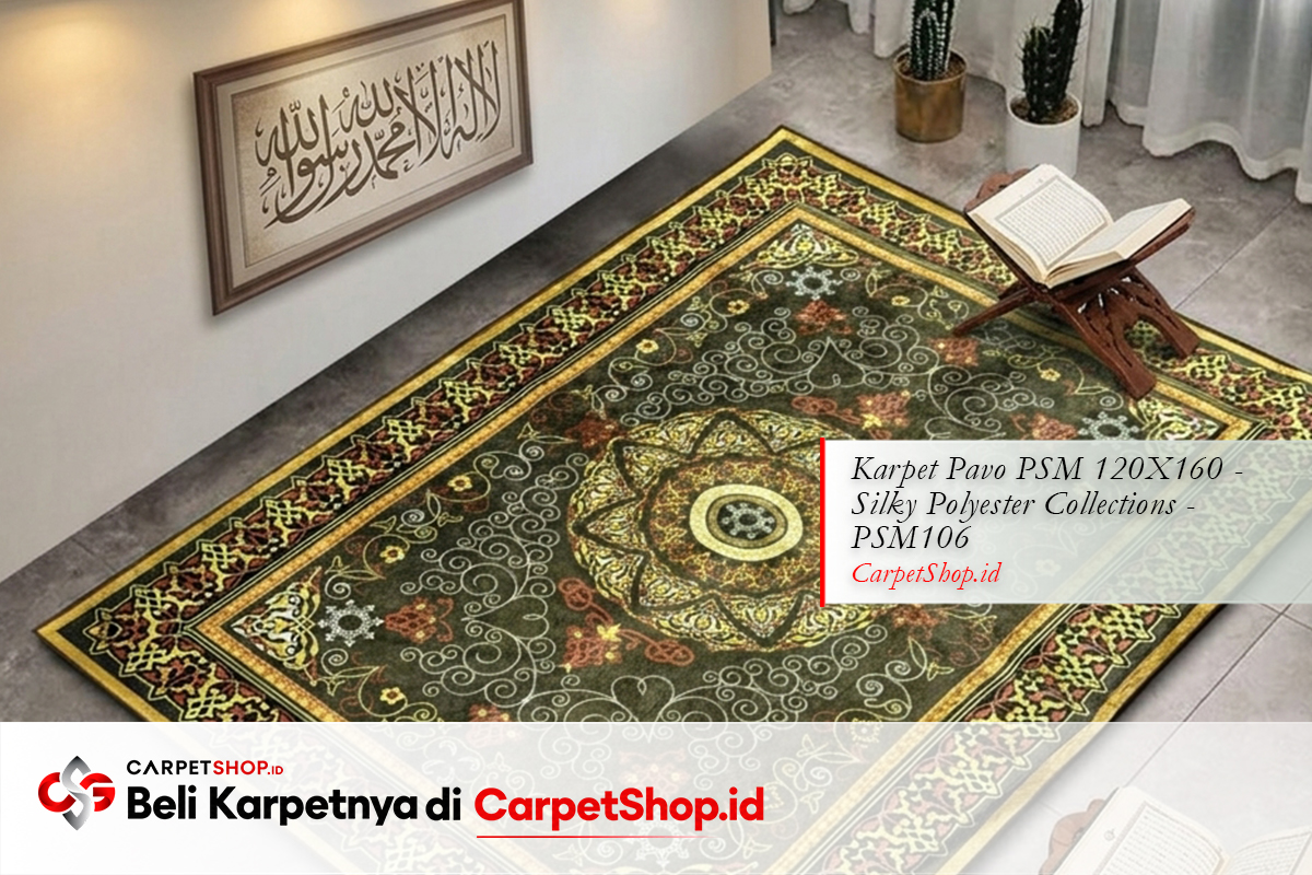Karpet warna hijau ornamental untuk mushola dengan Karpet Pavo PSM 120X160 Silky Polyester PSM106