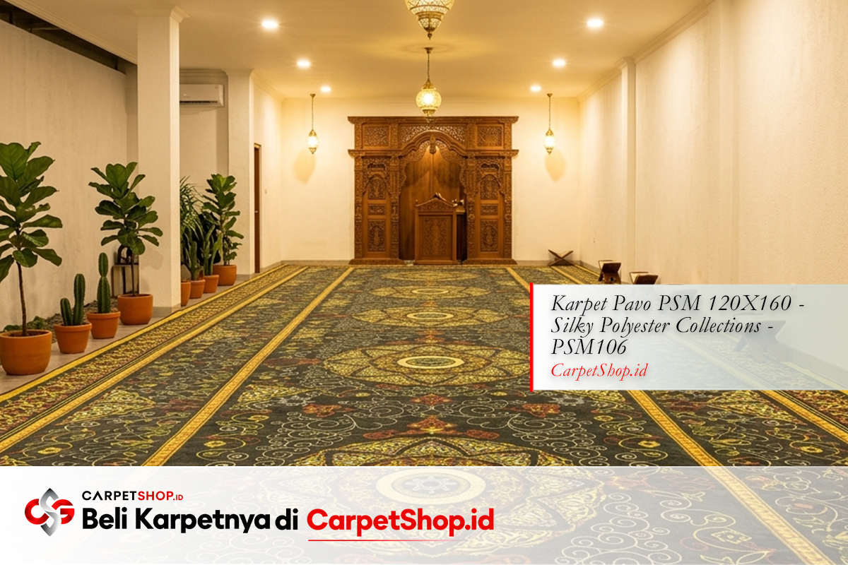 Mushola karpet hijau sakral bermakna dengan Karpet Pavo PSM 120X160 Silky Polyester PSM106