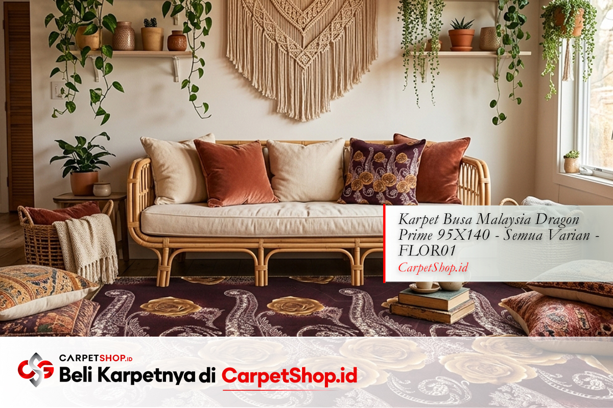 Karpet multicolor floral hangat ruang keluarga Bohemian dengan Karpet Dragon Prime 95X140 FLOR01