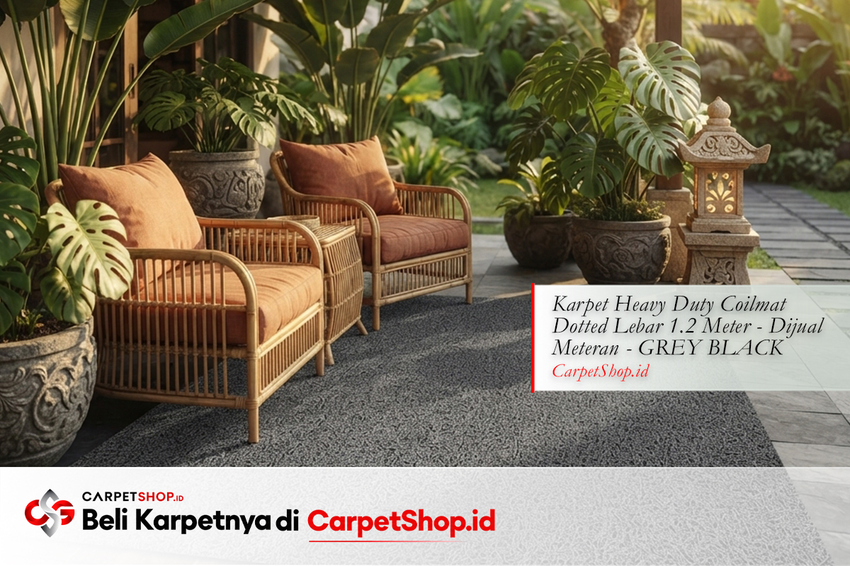 Teras tropis Bali karpet outdoor dengan Karpet Heavy Duty Coilmat Dotted Grey Black